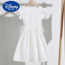 迪士尼严选品质 女童连衣裙夏装2021新款洋气裙子儿童装小女孩夏裙纯棉公主裙夏季 白色 140cm
