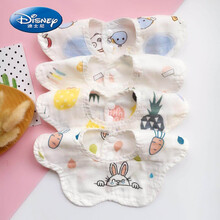 迪士尼官·方网同款（京选优品）婴儿纯棉纱布围嘴口水巾宝宝防吐奶新生儿围兜360度旋转夏季薄款 【4条装】小兔+菠萝+爱心+海豚 4层纱围嘴 均码(建...