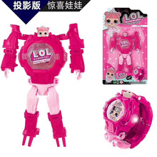 儿童玩具奥特曼变形手表钢铁侠蜘蛛侠投影手表男孩变身卡通电子表 惊喜娃娃变形投影手表