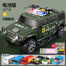 运钞车储蓄存钱罐只进不出儿童汽车男孩网红女防摔密码箱创意独特 指纹音乐故事-庄严绿【电池套餐】+6辆小车