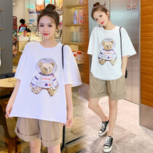 欣柏纶 孕妇装套装夏季夏款孕妇套装孕妇两件套外出外穿宽松大码孕妈装 卡其套装 XL