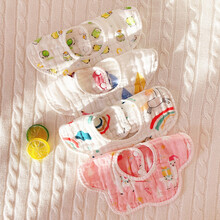 夏季薄款宝宝口水巾围兜新生儿防吐奶纯棉纱布围嘴婴儿360度旋转 4条装春秋款8层花瓣围嘴彩虹组