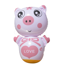 加油棒充气棒新款小号35cm充气不倒翁气球气棒儿童充气企鹅玩具幼儿园道具 浅粉色 粉猪