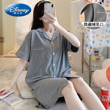 迪士尼官·方网同款（京选优品）哺乳睡裙夏季薄款短袖月子服夏天纯棉孕妇睡衣外出产后喂奶连衣裙 JH56002#灰黑色睡裙 L码
