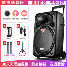 金正15/12/8寸广场舞音响音箱户外演出蓝牙拉杆便携式移动大功率带无线话筒家用K歌超大音量声音重低 震撼低音版+2支U段无线话筒+音响支架