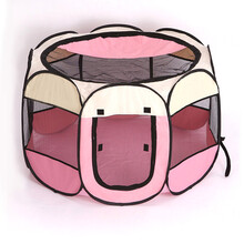 猫产房 猫窝狗窝狗产房可折叠宠物八角帐篷宠物八角围栏牛津布猫狗笼封闭式 粉色 S码(73*73*43cm)
