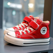 儿童鞋子春秋款男童运动鞋男孩跑步小白鞋帆布鞋高帮魔术贴童鞋韩版春新款板鞋运动单鞋女童 红色 37