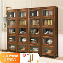 香木语  美式实木书柜书架墙带门书橱子组合置物柜储物柜组合收纳柜落地陈列柜展示柜组合柜  书柜五门单款