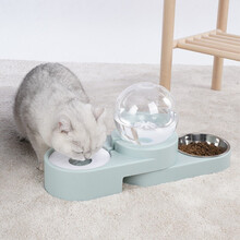 HELLOJOY可调节猫碗狗碗不锈钢狗盆猫饭盆宠物食盆猫咪狗狗用品自动饮水器防湿嘴喂食双碗喝水器深海蓝色