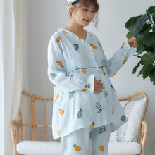 加肥大码孕妇睡衣200斤夏季薄款怀孕期春夏天6月子服待产后家居服 蓝色大菠萝V领套装 XXXL码(170-190斤)