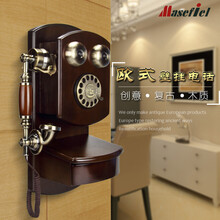 欧式仿古木质壁挂式电话老式转盘旋转拨号复古无线插卡固定电话机 智能背光+免提来电显示按键式拨号版插电话线 豪华布线版本