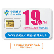 中国移动 移动电话卡纯流量卡靓号大流量卡4g移动电话卡套餐通话卡分钟低月租花卡宝藏卡大王卡实名 宝藏卡首月免月租30G/月专+3亲情号