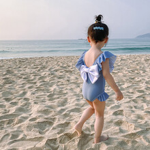 儿童泳衣女孩女童可爱宝宝连体游泳衣2021年新款中小童婴幼儿泳装 A类 海蓝蝴蝶(+同款泳帽) 90码(建议体重 22斤内)
