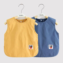 宝宝婴儿吃饭罩防水防脏围兜食饭兜儿童口水巾围嘴幼儿园反穿 (无袖黄+无袖蓝)2件装 90 建议70-90cm