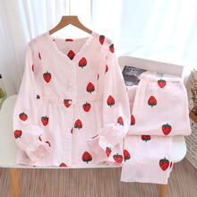 十月结晶 商场同款五月份夏季月子服夏7月夏天产后孕妇睡衣春夏薄款哺乳纱布产妇8月 ZF-(V领)粉底草莓纱布 XL码(135-155斤)