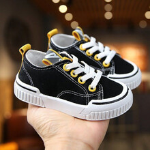 小巧狐2021新款儿童帆布鞋男童休闲鞋防滑套脚女童板鞋软底宝宝鞋子【GS-YTS-PKK】 双色帆布黄色 21码/内长13.5厘米