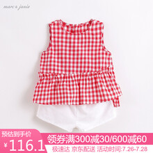 MARC&JANIE 宝宝夏装 女童格子背心亚麻短裤套装 儿童夏季套装212283 红格 24M(建议身高80cm)