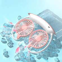 乔威 USB挂脖风扇 随身便携式迷你颈挂式懒人学生宿舍办公室可调节大风力充电风扇 1200mAh 粉色