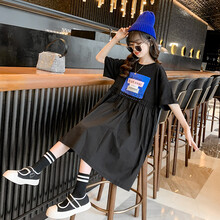 迪士尼高端轻奢女童夏装连衣裙2021新款中大童网红洋气女孩童装夏季纯棉儿童裙子旗舰官方专卖 黑色 170cm