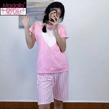 莫代尔高档品牌哺乳睡衣夏季月子服薄款短袖孕妇200斤产后喂奶衣纯棉加大码套装夏天穿凉快品质量好 粉桃心【纯棉】 L【建议体重125斤以下】