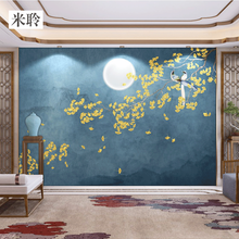 米聆8D花鸟墙纸现代轻奢电视背景墙布银杏树叶壁纸客厅卧室餐厅无缝壁画 5D凹凸壁画