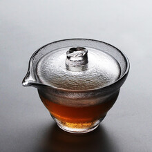 棠凡 手工加厚耐热玻璃三才盖碗 功夫透明泡茶碗锤纹日式手抓壶泡茶器 禅心盖碗
