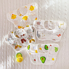 夏季薄款宝宝口水巾围兜新生儿防吐奶纯纱布围嘴婴儿360度旋转 4条装夏季薄款4层花瓣围嘴松鼠组