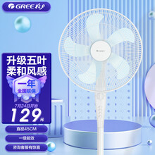 格力（GREE）五叶电风扇家用扇客厅学生宿舍节能定时落地扇立式大风量机械摇头 FD-4053h5 白+蓝 FD-4053h5 16吋大风扇