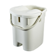 杉贝  带盖加高加厚足浴桶 按摩保温泡脚桶足浴盆 塑料手提洗脚桶洗脚盆 超大号米色有盖