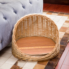 藤编猫窝夏天凉窝四季通用易清理猫屋猫房子狗窝小型犬泰迪可拆洗 原色+垫子+凉席 XS-超小35*25适合2斤