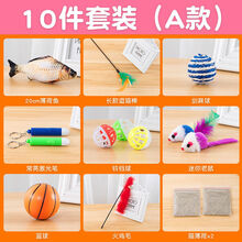 电动鱼玩具耐咬自动逗猫棒解闷神器网红仿真猫咪自嗨用品猫猫会动 10件套(A款)