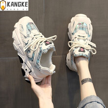 KANG KE  女鞋秋冬季高帮休闲鞋女学生韩版潮帆布鞋女板鞋子女ins运动跑步鞋厚底网红老爹棉鞋女 #原创&822 蓝色 35