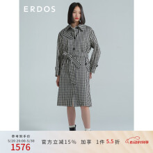 ERDOS 春夏维希格纹丝棉塔夫绸中长款女风衣外套 黑 155/76A/XS