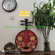 乐器月琴彩绘实木家装饰品挂件家居摆设复古京剧民族琵琶 酒红色