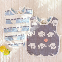 宝宝围嘴婴幼儿按扣围兜口水巾纯棉纱布大号背心式罩衣吸水反穿衣 2件装 蓝冠+蓝象 防水大围嘴 均码