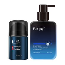 【正装2瓶】梵贞男士素颜霜懒人BB霜遮瑕遮痘印防水防汗隔离面霜保湿控油学生男生自然美颜白皙提亮肤色 素颜霜+水杨酸控油祛痘洗面奶