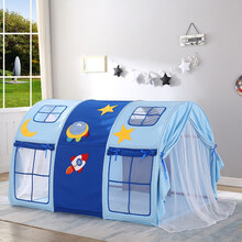 新品儿童床帐篷室内宝宝公主房小帐篷男孩女孩床上分床神器防摔游戏屋礼品物 火箭新网纱款【备注宽度】
