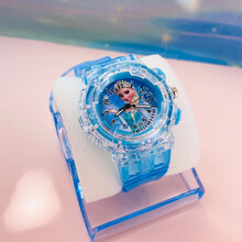 迪士尼品牌官方旗舰新款冰雪奇缘2儿童发光手表爱莎公主女童电子玩具表3-8岁卡通闪灯手表 蓝色艾莎A款 闪灯发光