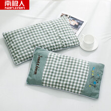 南极人 儿童定型枕 四季通用0-10岁小米皮枕头纯棉婴儿枕套幼儿园新生宝宝午睡全棉套枕 绿白小格枕套一个