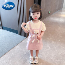 迪士尼童装女童小熊背带裙夏季2021新款夏装中小童假两件儿童连衣裙洋气女孩宝宝3网红公主裙子2-9岁 短袖裙【夏款】 尺码标准 110cm