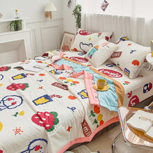 清茉家纺  全棉夏凉被四件套纯棉床笠款单人双人夏被夏季薄款被子被芯可水洗机洗儿童卡通空调被三件套 小欢喜 夏被180x200床单230x250枕套1对