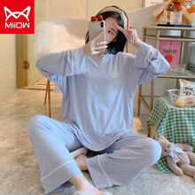 猫人莫代尔孕妇睡衣夏天薄款产妇喂奶哺乳衣套头月子服夏季套装长袖 AB-1051灰蓝 M