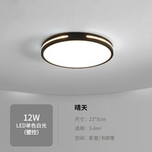 圆形卧室灯 简约北欧吸顶灯创意餐厅led温馨浪漫主卧书房灯具 黑色-23cm 白光
