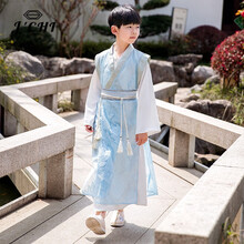JCHI品牌汉服男童2021春季新款古装薄款少爷国学服公子装唐装演出服中国风套装 如玉蓝 100