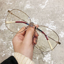 Bosibao 纯钛金丝素颜眼镜女近视有度数防辐射蓝光眼睛框韩版大圆脸学生潮 金色框 【配近视】1.61非球面防辐射镜片