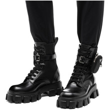 普拉达 PRADA 皮革和尼龙Monolith中筒靴 2UE007FD002-3LFR-F0002 黑色 7