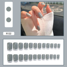 指甲贴片美甲贴片假指甲甲片贴可拆卸穿戴式美甲甲片成品美甲工具 R122灰色透明-长款 送：24粒极粘防水果冻胶+胶水+搓条