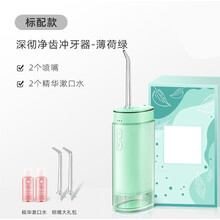 冲牙器水牙线洗牙器家用便携式口腔牙齿清洗正畸洁牙神器... (薄荷绿标配版)2支原装喷嘴+2支漱口水