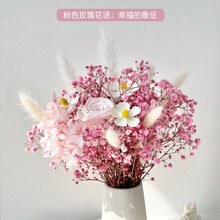 氧颜 ins永生玫瑰花满天星干花花束轻奢家居装饰真花天然风干桌面摆件 浪漫粉玫瑰满天星（不含瓶）