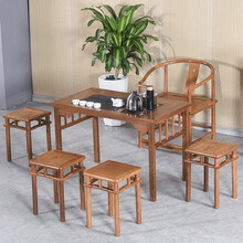 寻古红木家具非洲鸡翅木（学名：非洲崖豆木）小茶桌椅组合实木新中式泡茶桌办公室阳台茶台茶艺桌 六件套：茶桌+禅椅+圆腿方凳